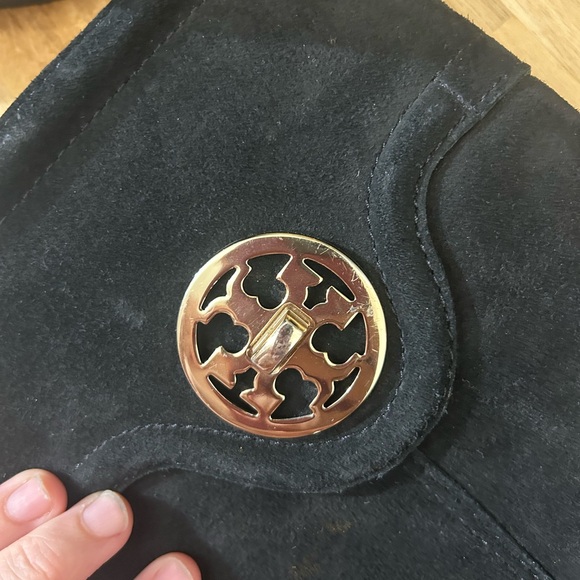 Tory Burch Black Suede below Knee Logo Boots - Picture 6 of 12